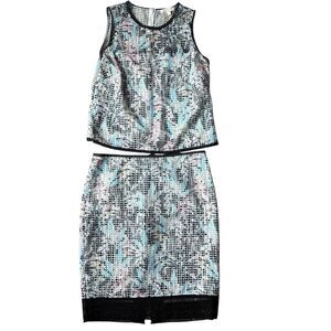 Etcetera Multi Colored Floral Sleeveless Blouse and Skirt Set size 10 Corpcore